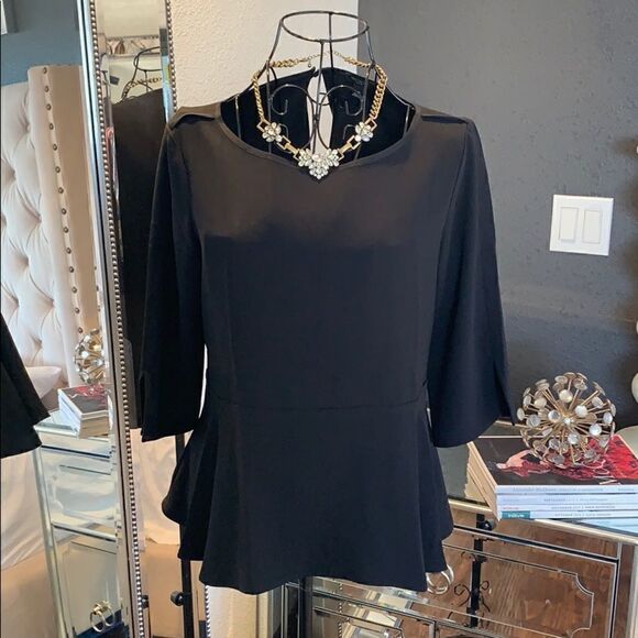 Ann Taylor black peplum petite blouse. Size SP - Picture 2 of 5